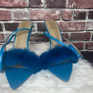 Faux fur strappy sandals